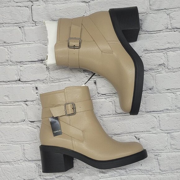 torrid Shoes - Torrid womens Size 10.5 Tan ankle boots with buckle closure and round toe #ankle